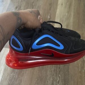 Nike Men's Black and Blue Sneakers with Red Sole
